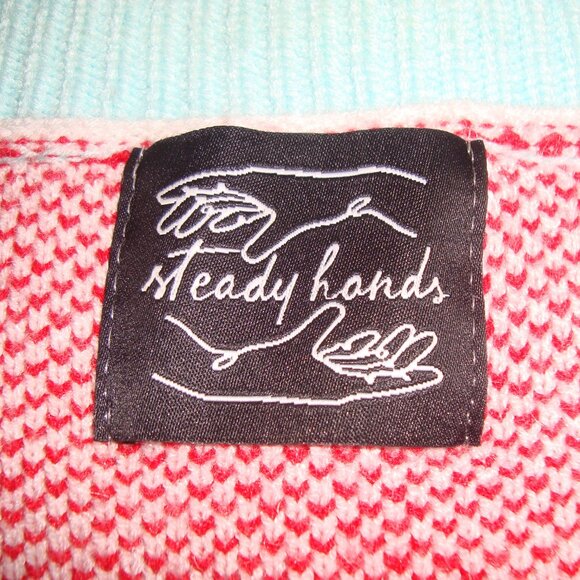 Steady Hands Geometric Abstract "Chowder" V-Neck Cardigan Sweater Size M/L - Picture 2 of 10